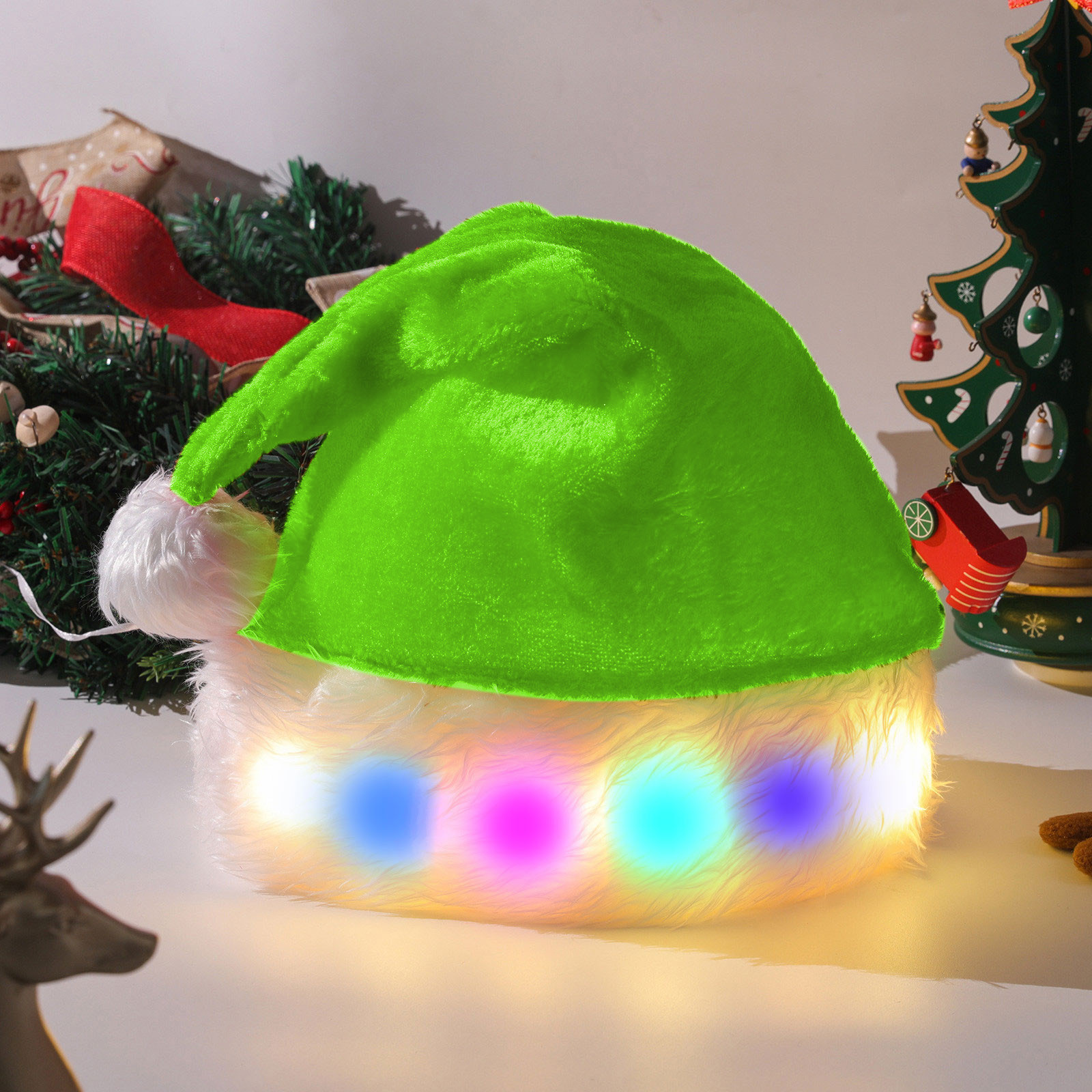 Arghm Glowing Santa Hat – Classic Velvet Santa Hat for Adults – Unisex Holiday Headwear – Perfect for Christmas and New Year Festivities